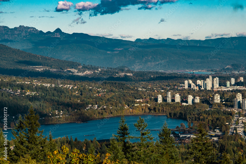 Looking over Burrard Inlet at Port Moody to North Shore mountains
