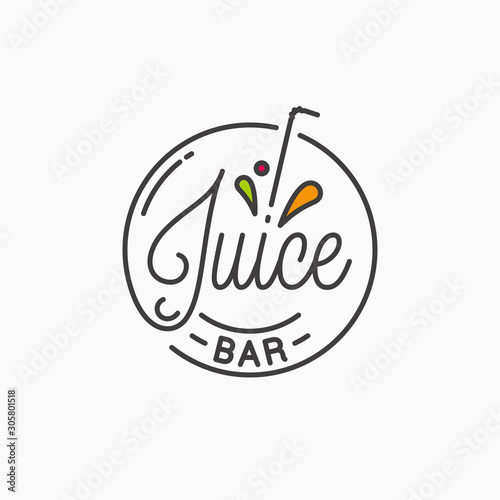 Juice bar logo. Round linear logo of juice splash