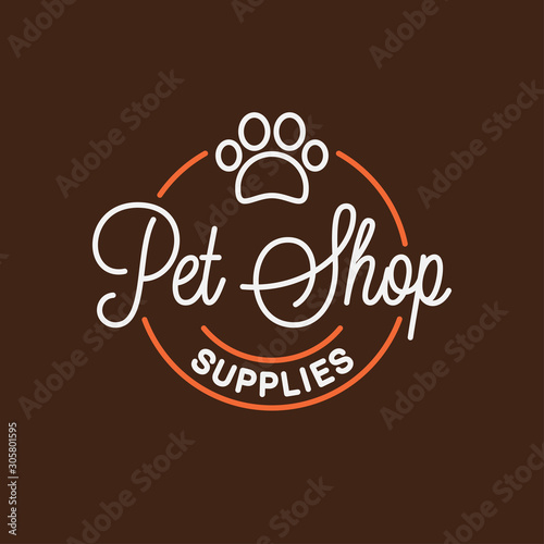 Pet shop logo. Round linear logo of pet supplies
