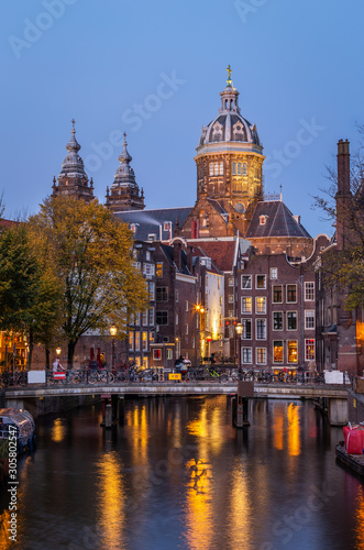 Photography St Nichloas Church from the Red-light district, Amsterdam, The Netherlands