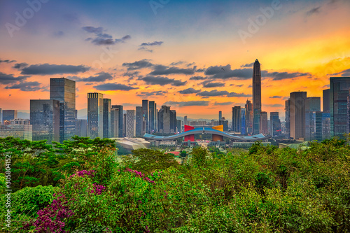 Photography Skyline of Shenzhen city from the top of Lianhua Hill