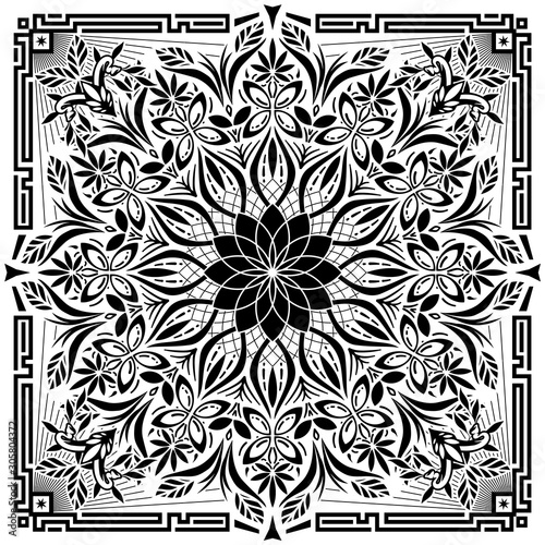 Psychedelic Mandala Geometric Black Line Art Isolated Vector Illustration