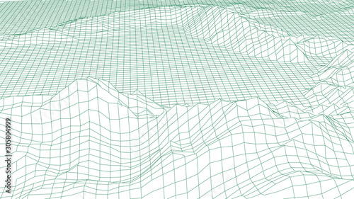 Landscape design of mountains. Wireframe landscape 3d. Vector illustration.