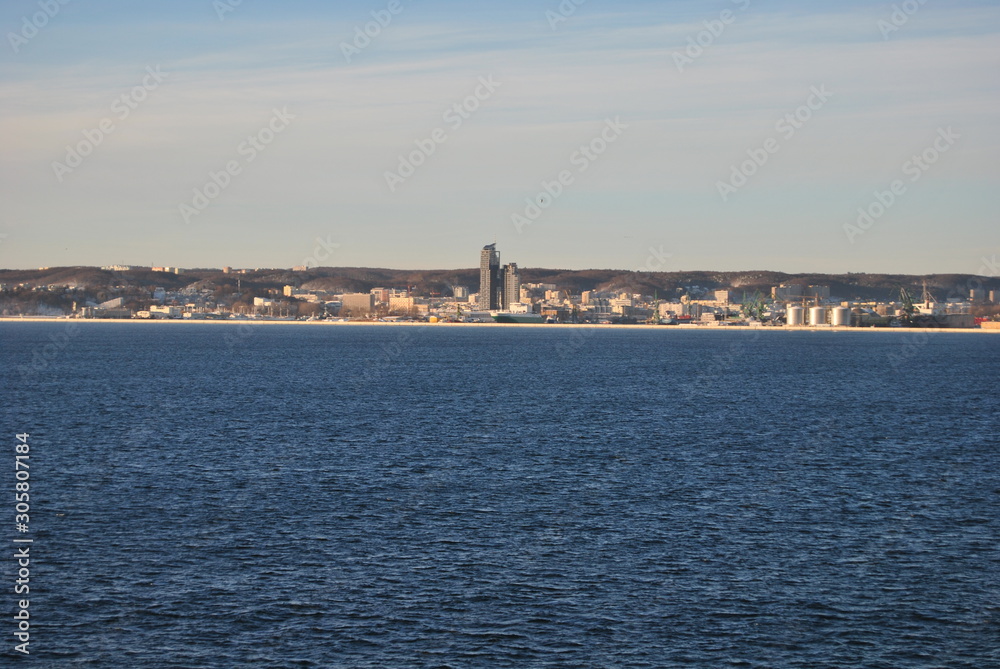 Gdynia high building seen from cruiser. 