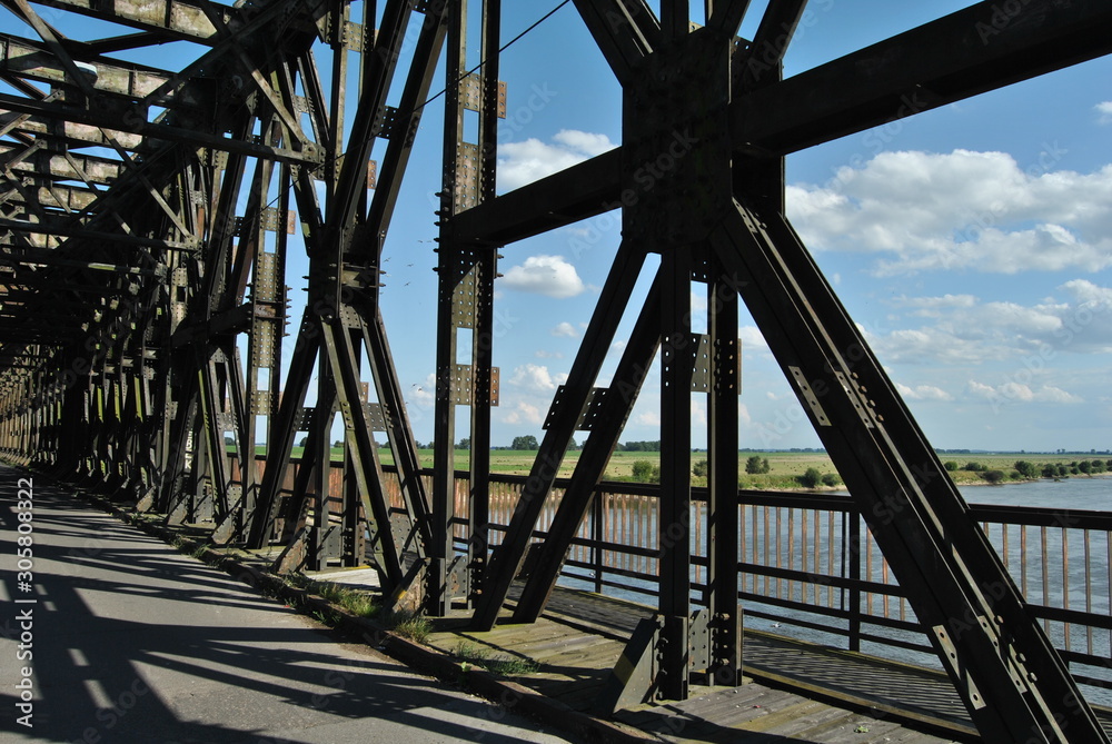 Historical the Tczew Bridge on the Vistula river. 
