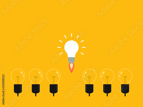 Think differently, standing out from the crowd -The graphic of light bulb represents business concept. New idea, change, trend, courage, creative solution, innovation and unique way concept. 