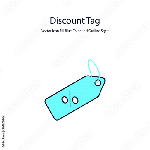 Discount Tag Vector Icon Fill Blue Color and Outline Style