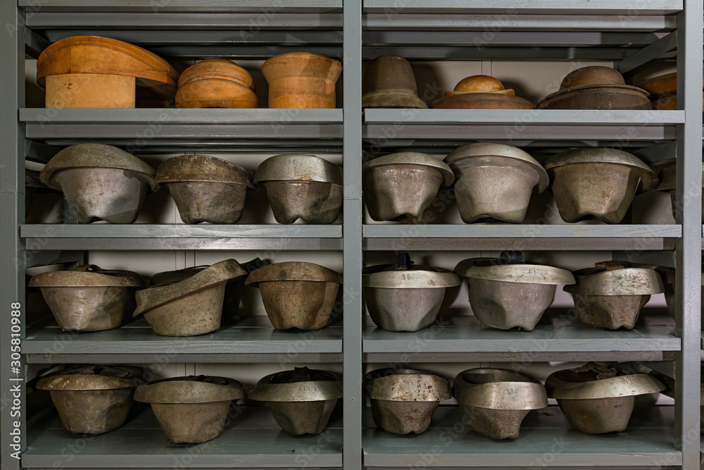 Hat molds in the old straw hat making factory in Domžale Hat molds in the old straw hat making factory in Domžale
