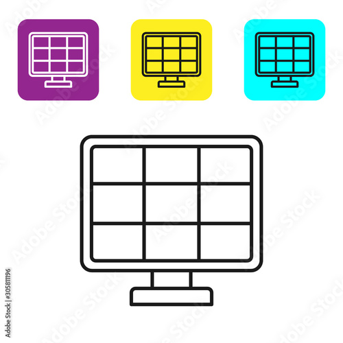 Black line Solar energy panel icon isolated on white background. Set icons colorful square buttons. Vector Illustration