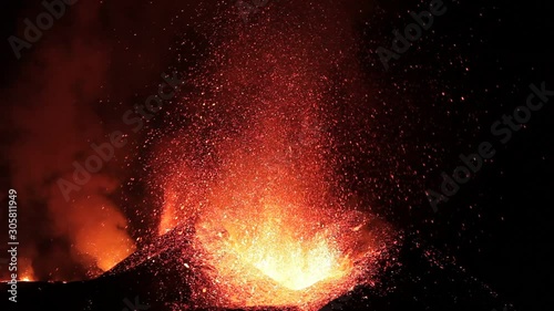 Lava Fountains Explosions Molten Fire Eruption Volcano Iceland Volcanic Molten Lava Geological Energy Iceland