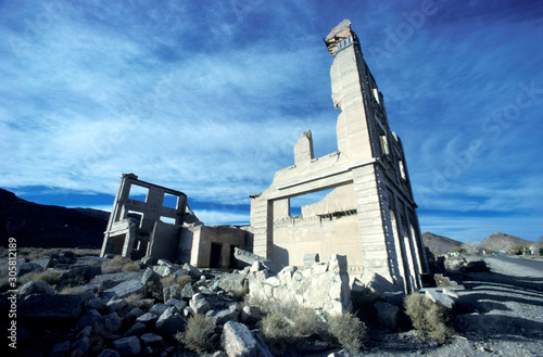 Abandoned and collapsed bank building, Rhyolite, Neveda photo