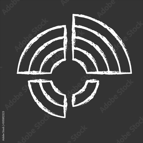 Radial diagram chalk icon. Round chart, circular graph. Radar diagram. Multivariate data presentation. Spider chart. Info value extend from central point. Isolated vector chalkboard illustration