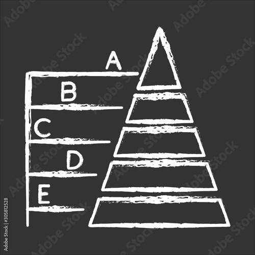 Pyramid graph chalk icon. Information hierarchy chart. Data connection presentation. Business model visualisation. Economic presentation. Financial report. Isolated vector chalkboard illustration