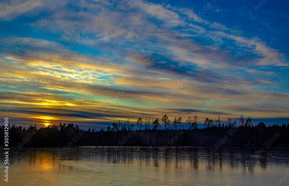 Sunset over water, beautiful landscape Sweden
