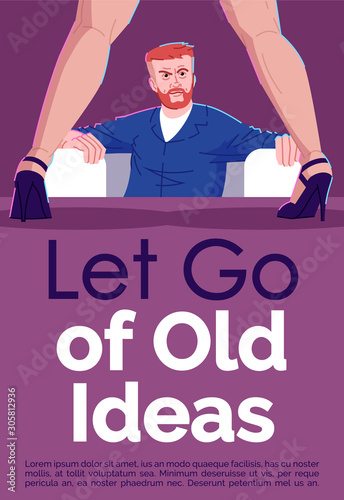 Let go of old ideas brochure template. Sex addiction treatment. Psychological help. Flyer, booklet, leaflet concept with flat illustrations. Vector page cartoon layout for magazine with text space