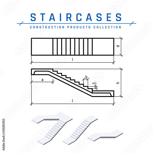 Staircases, top view, vector in flat style