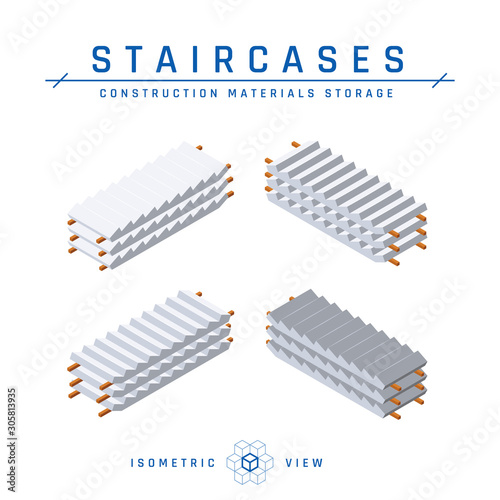 Staircases, top view, vector in isometric style