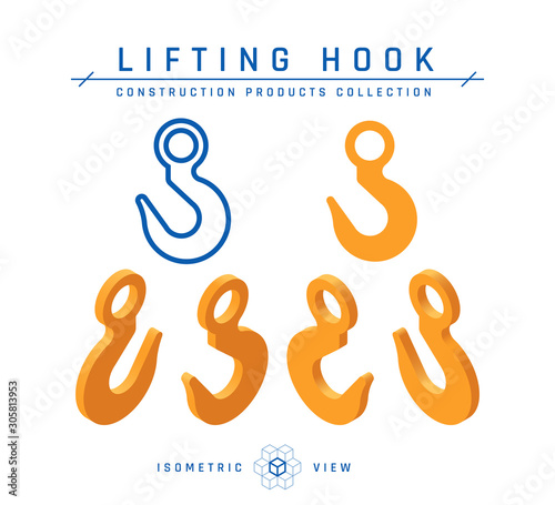 Lifting hook concept, vector in isometric style