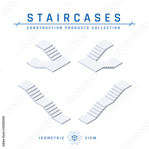 Staircases, top view, vector in isometric style