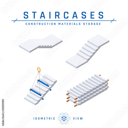 Staircases, top view, vector in isometric style