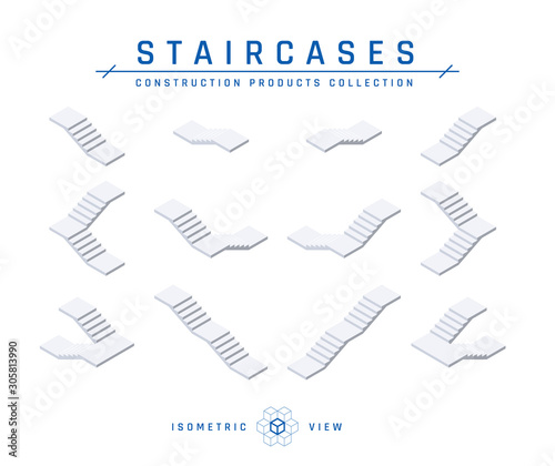 Staircases, top view, vector in isometric style