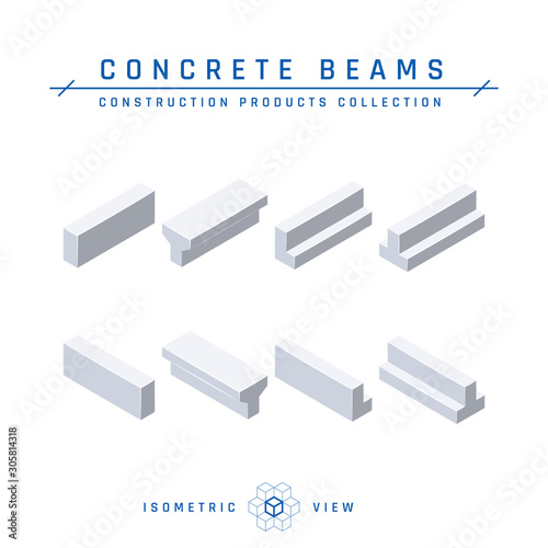 Concrete beams in isometric view, vector icon