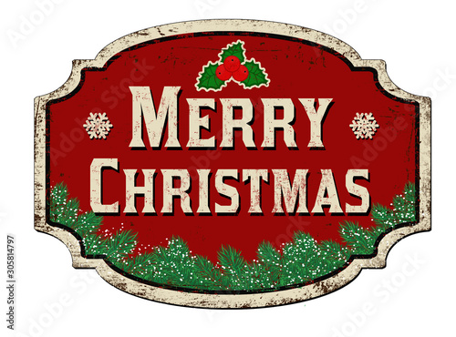 Merry Christmas vintage rusty metal sign