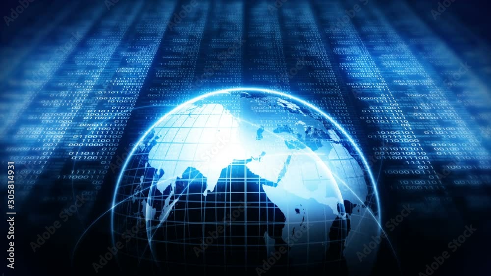Planet earth with background of binary digits. Binary numbers around global earth. High tech technological loop animation. Number zero and one. Planet earth with background of binary digits. Binary numbers around global earth. High tech technological loop animation. Number zero and one.