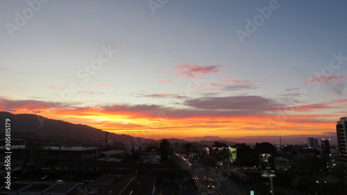 sunset over city