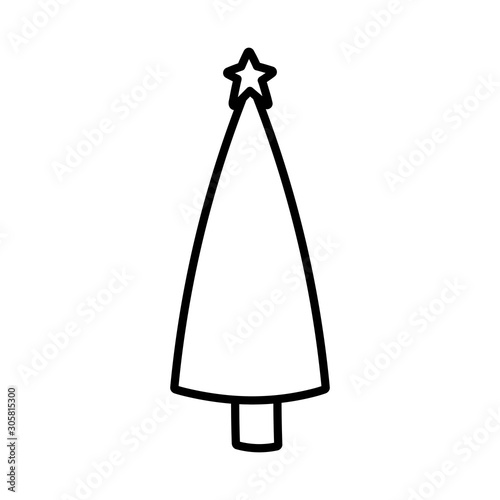 merry christmas celebration decorative tree with star thick line