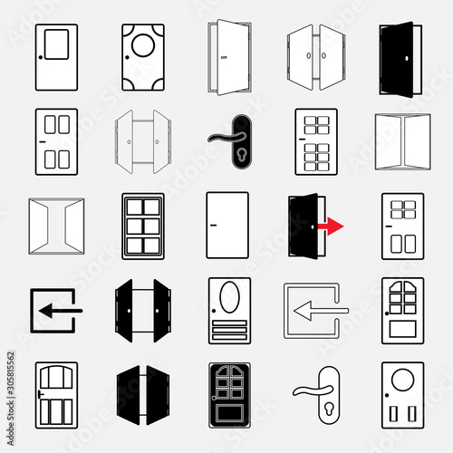 Outline set open doors of the house vector icon for web design isolated on white background. Door of the house icon. Vector illustration.
