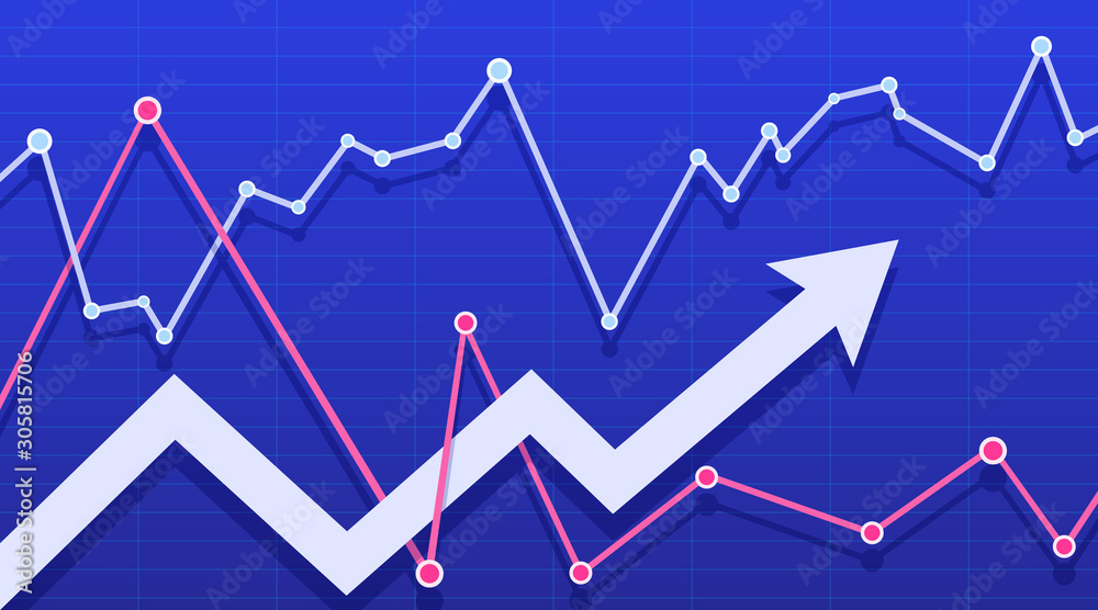 Stock market with an arrow on a royal blue background. Vector illustration. Stock market with an arrow on a royal blue background. Vector illustration.