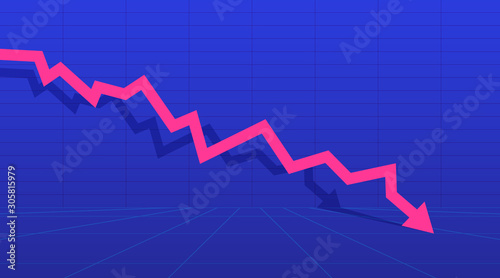The arrow depicting the concept of profit and loss. Stock or financial market crash with a pink arrow. Vector illustration.