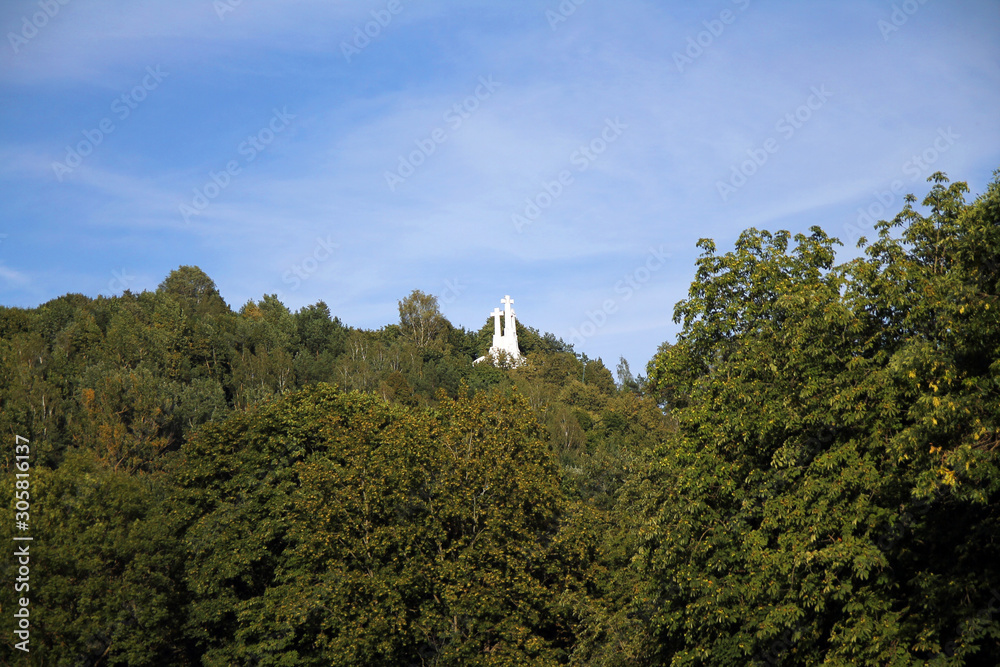Three white crosses on the top of a hill in Vilnius