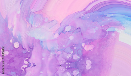 Light pattern for modern creative trendy design, marble texture style for illustrations. Pink, blue and purple abstract liquid paint textured background with decorative spirals and swirls. 