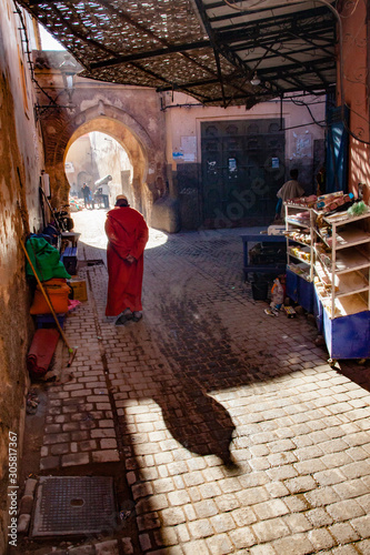 Streets, walls and people of Marocco in Marrakesh medina and market