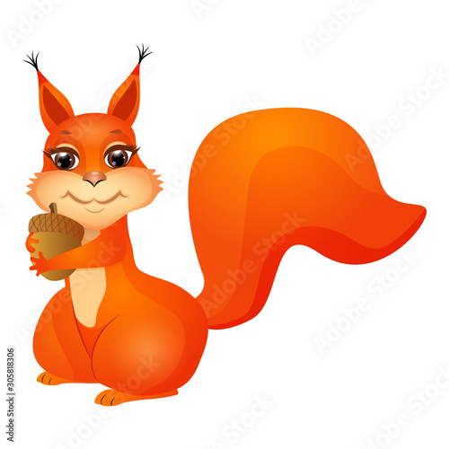 Cute cartoon squirrel isolated on a white background. Flat style.