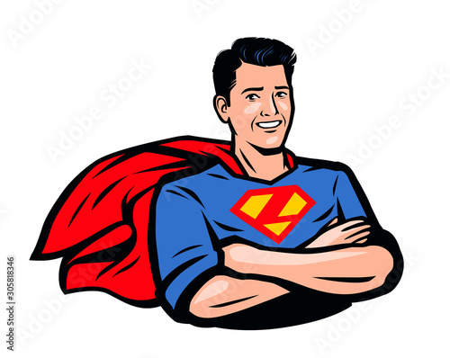 Strong superhero. Pop art retro comic style. Vector illustration