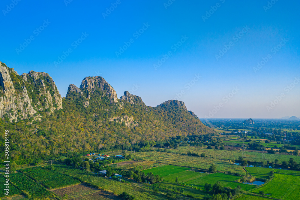Obraz premium Aerial landscape in Nakhon Sawan, Thailand. Khao Nor, Khao Kaew landmarks, famous tourist attractions of Nakhon Sawan Province Thailand