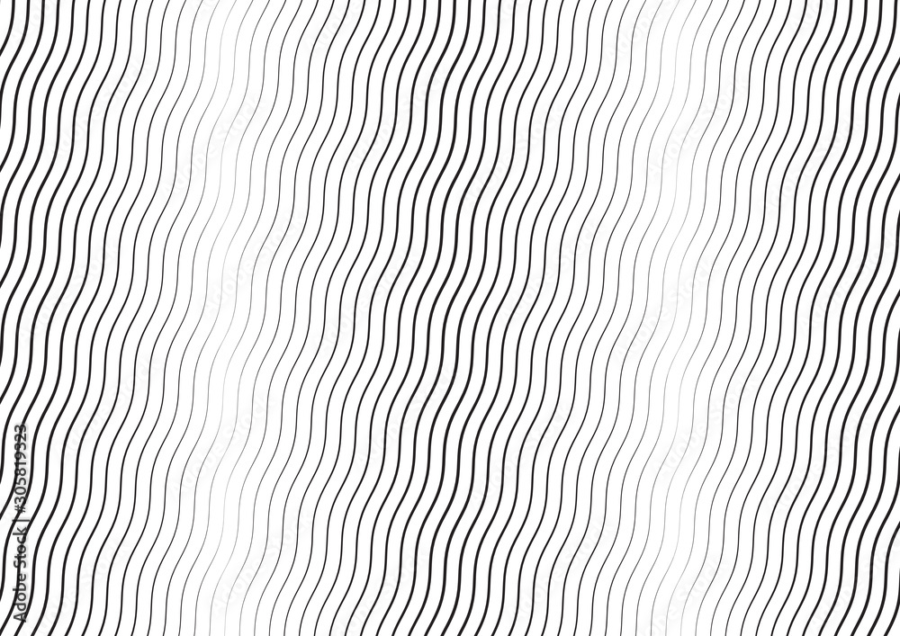 Obraz premium Abstract halftone wave line background. Monochrome pattern with varying line thickness. Vector modern pop art texture for poster, sites, business cards, cover, postcard, design, labels, stickers.