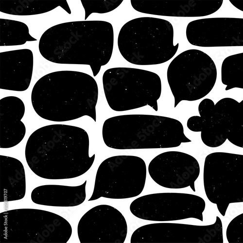 Speech bubble vector seamless pattern. Hand drawn set of black and white comic elements.