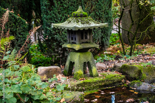 Stone lantern (Katsura lantern) in Japanese garden