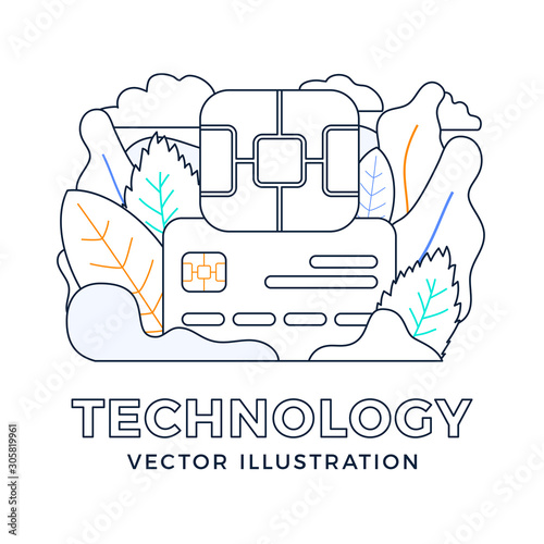 Chip and credit card vector stock illustration isolated on a white background. The concept of digital technology in the banking sector. EMV chip bank credit card.
