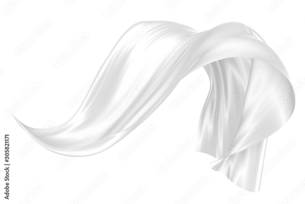 Abstract background of white wavy silk or satin. 3d rendering image.