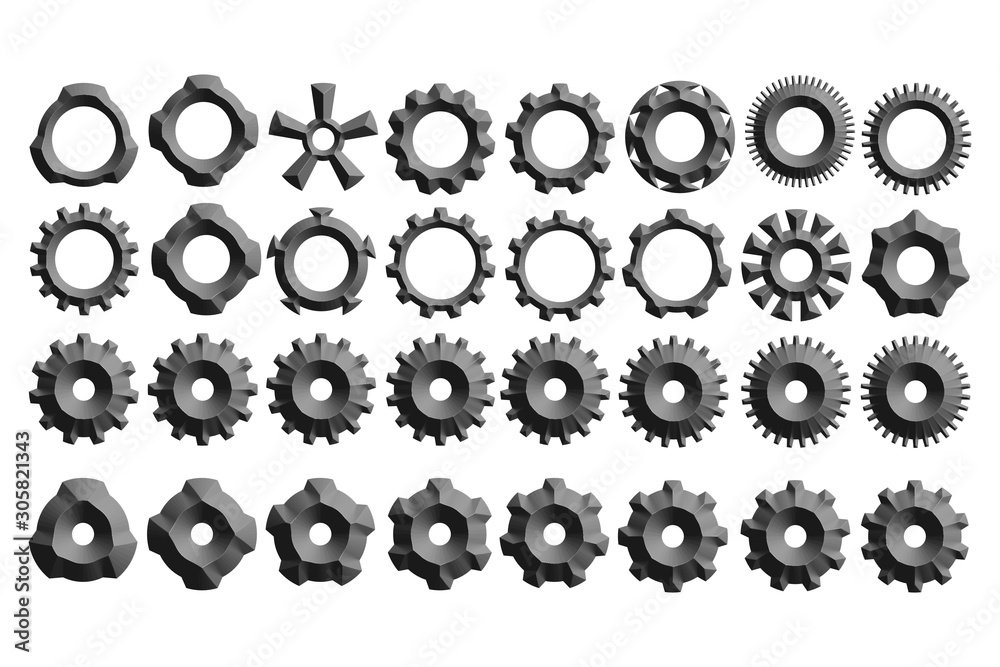 gears 3d group on white background gears 3d group on white background
