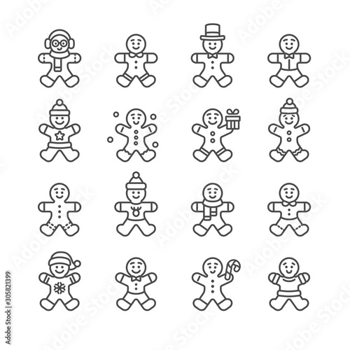 Fototapeta Naklejka Na Ścianę i Meble -  Gingerbread Man Vector Illustration Icon Set