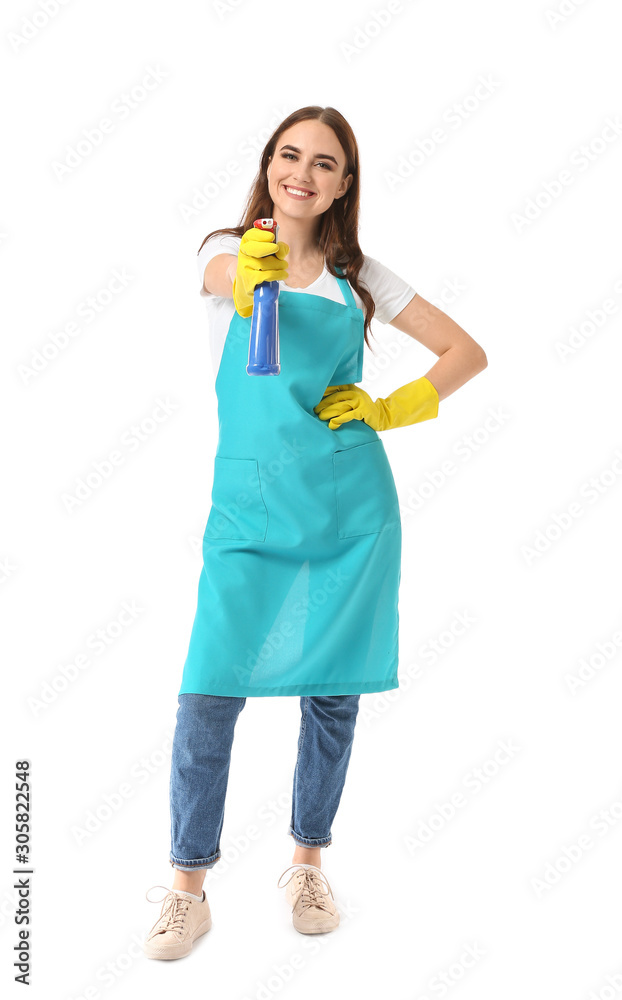 Female janitor on white background Female janitor on white background