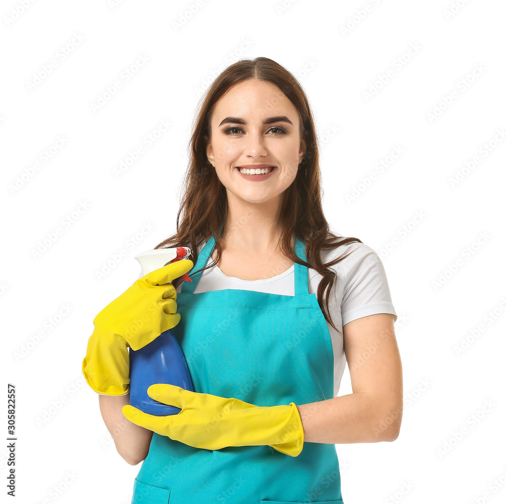 Female janitor on white background Female janitor on white background