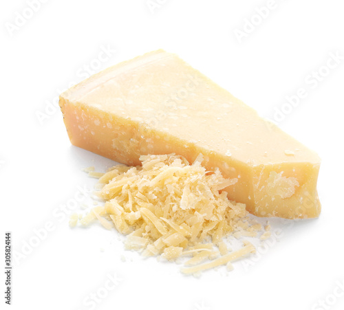 Tasty Parmesan cheese on white background photo