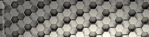 3d rendering of silver geometric hexagonal abstract background. Pattern for t...